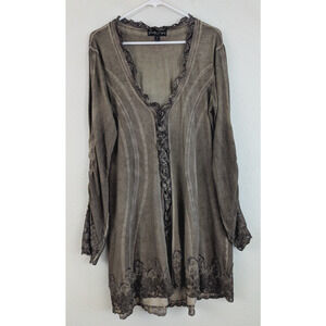 Getty Zueger sz M Long knit Tunic Jacket boho gypsy lace detail ls 3181